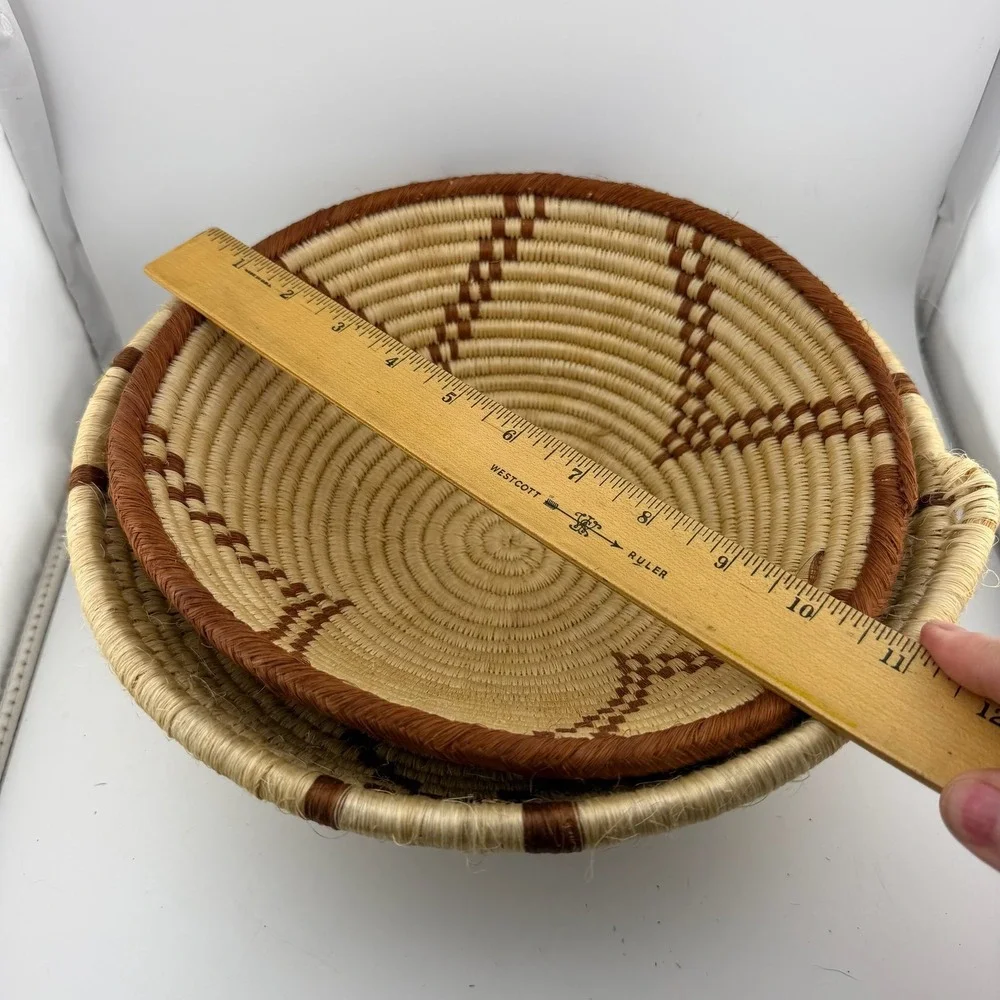 Beige Brown Woven Coil Nesting Baskets Geometric Set of 2